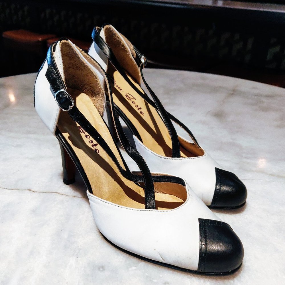 Black and White Women's Closed Toe Tango Heel.